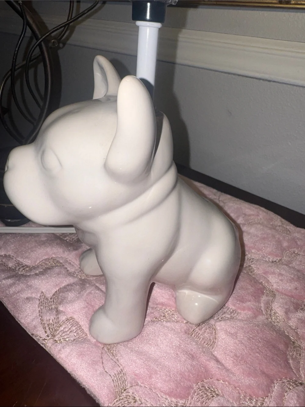 White Ceramic French Bulldog Table Lamp - Home Accents